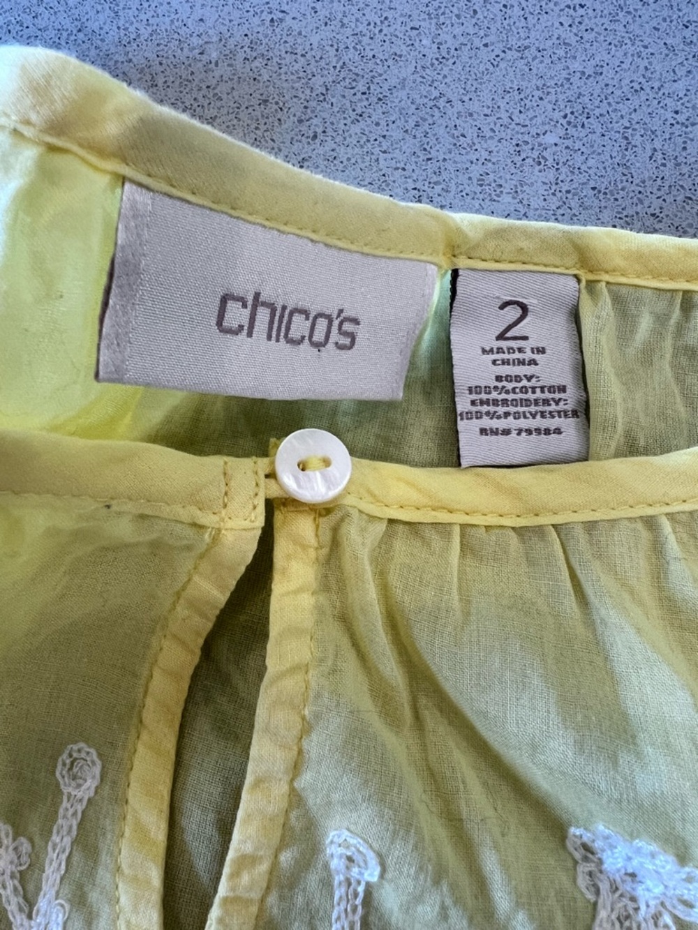 Chico's Yellow Embroidered Cotton Peasant Tunic Sz Large - Picture 7 of 12